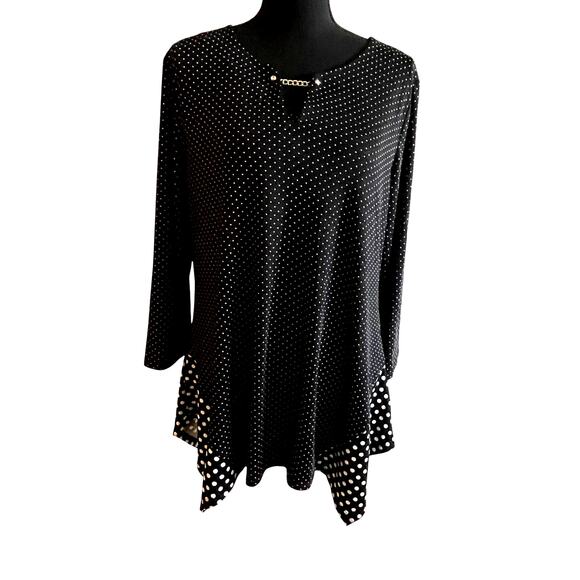 Zac & Rachel women's blouse Large shark tail black and white polka dot L/S - Picture 1 of 15